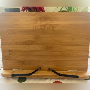 Readaeer Bamboo Book Stand, Large Book Holder with 6 Adjustable Height, Foldable